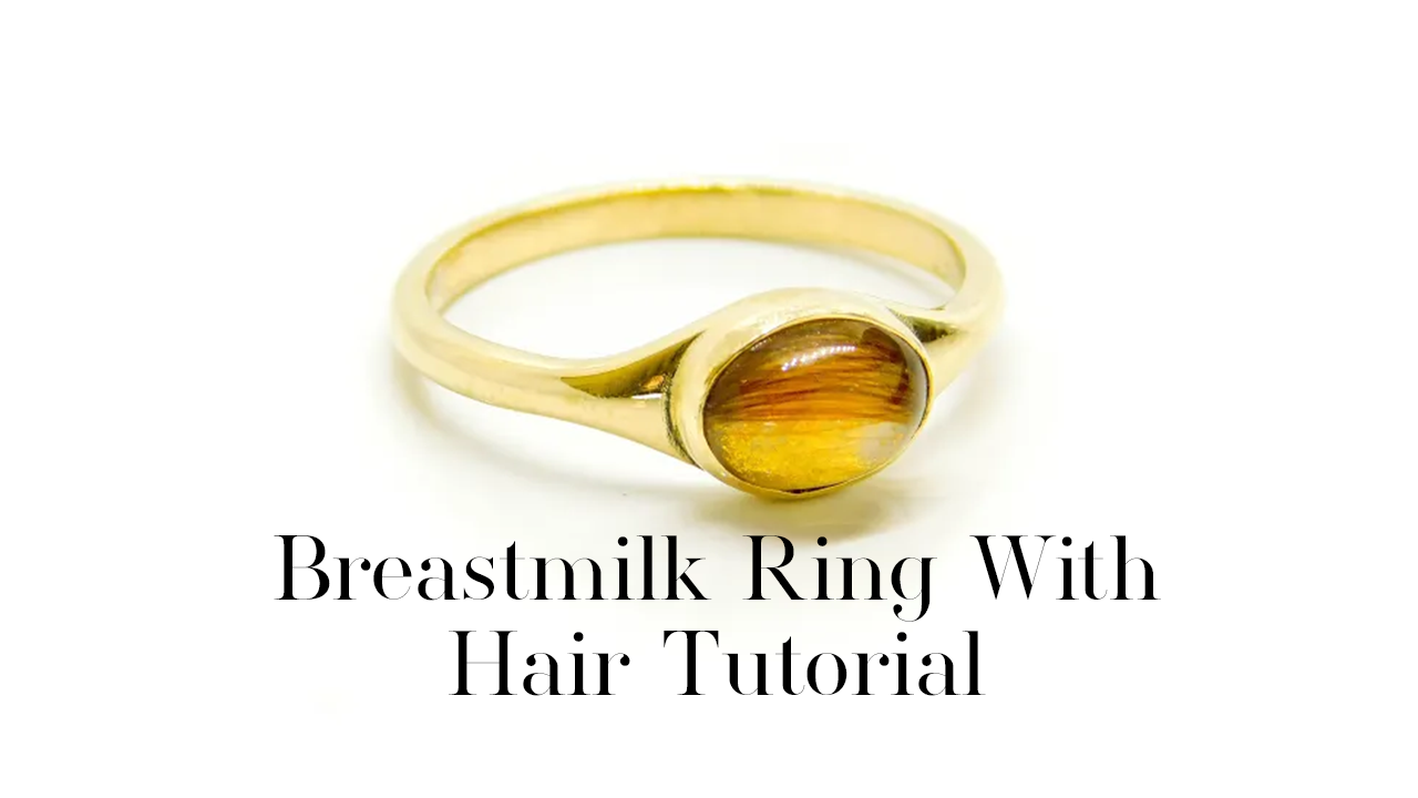Breastmilk Ring With Hair Tutorial solid gold ring with breastmilk and first curl, gold leaf
