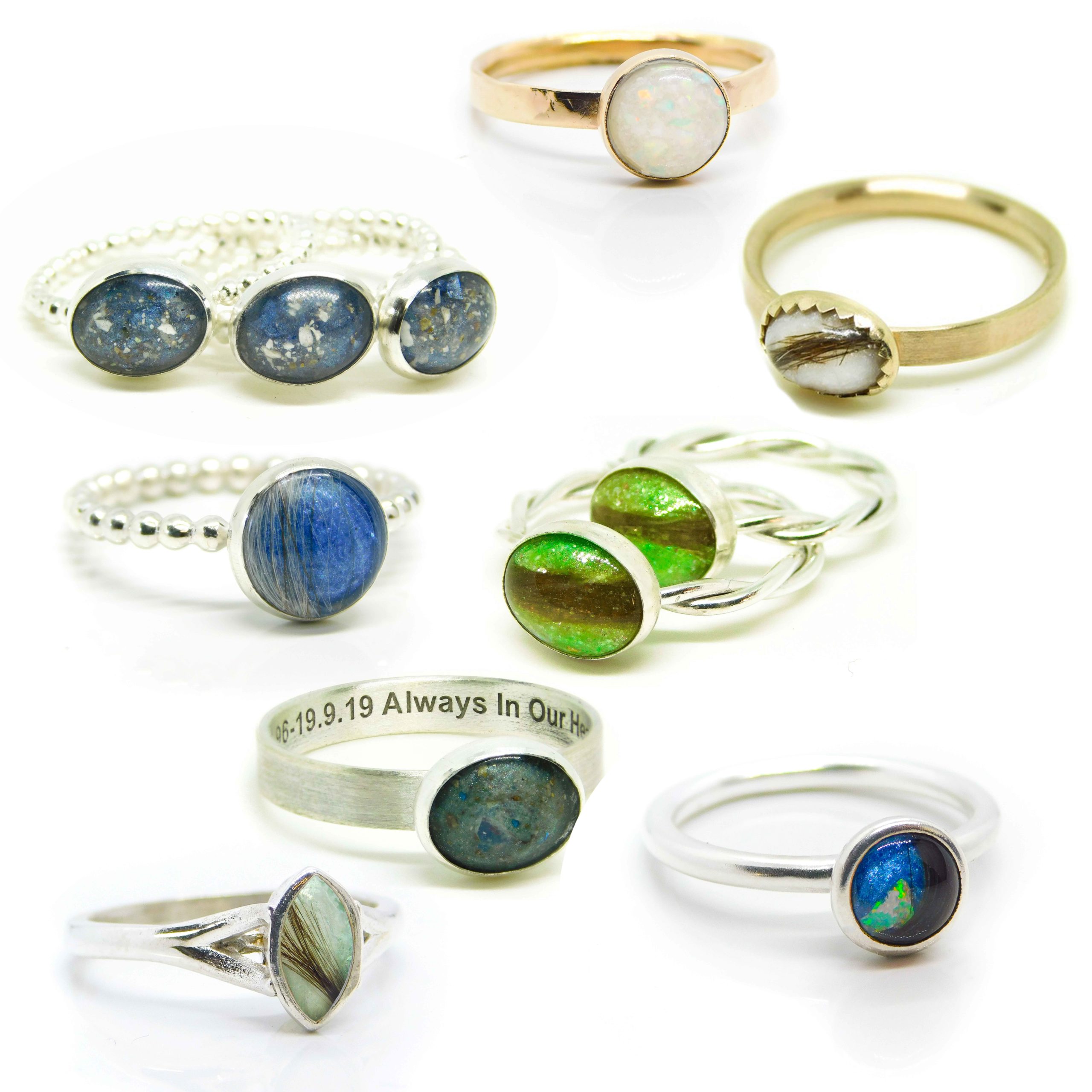 Resin rings for UV and epoxy, direct pour and rubover cabochon setting ring. Solid silver and gold