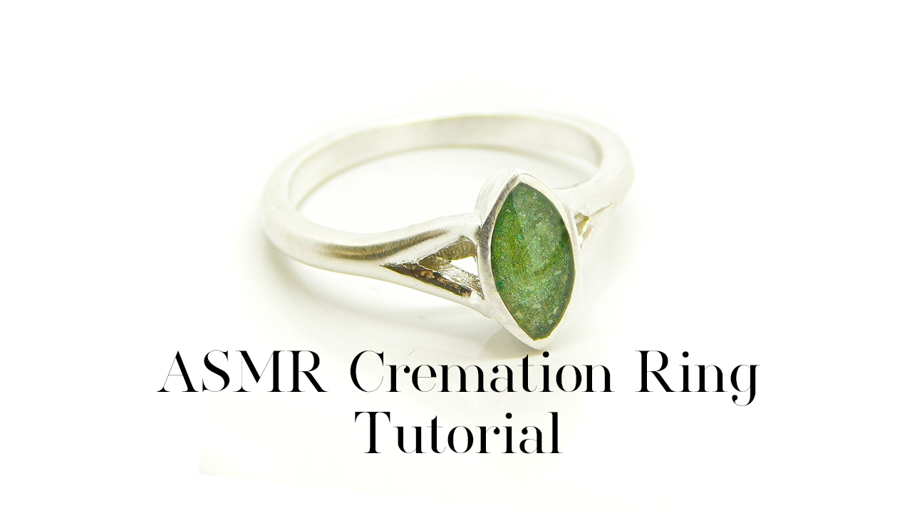 cremation jewelry ASMR Cremation Ring Tutorial direct pour resin ashes ring, Hannah ring, marquise setting 8x4mm. Basilisk green and cremation ashes in resin direct pour method.