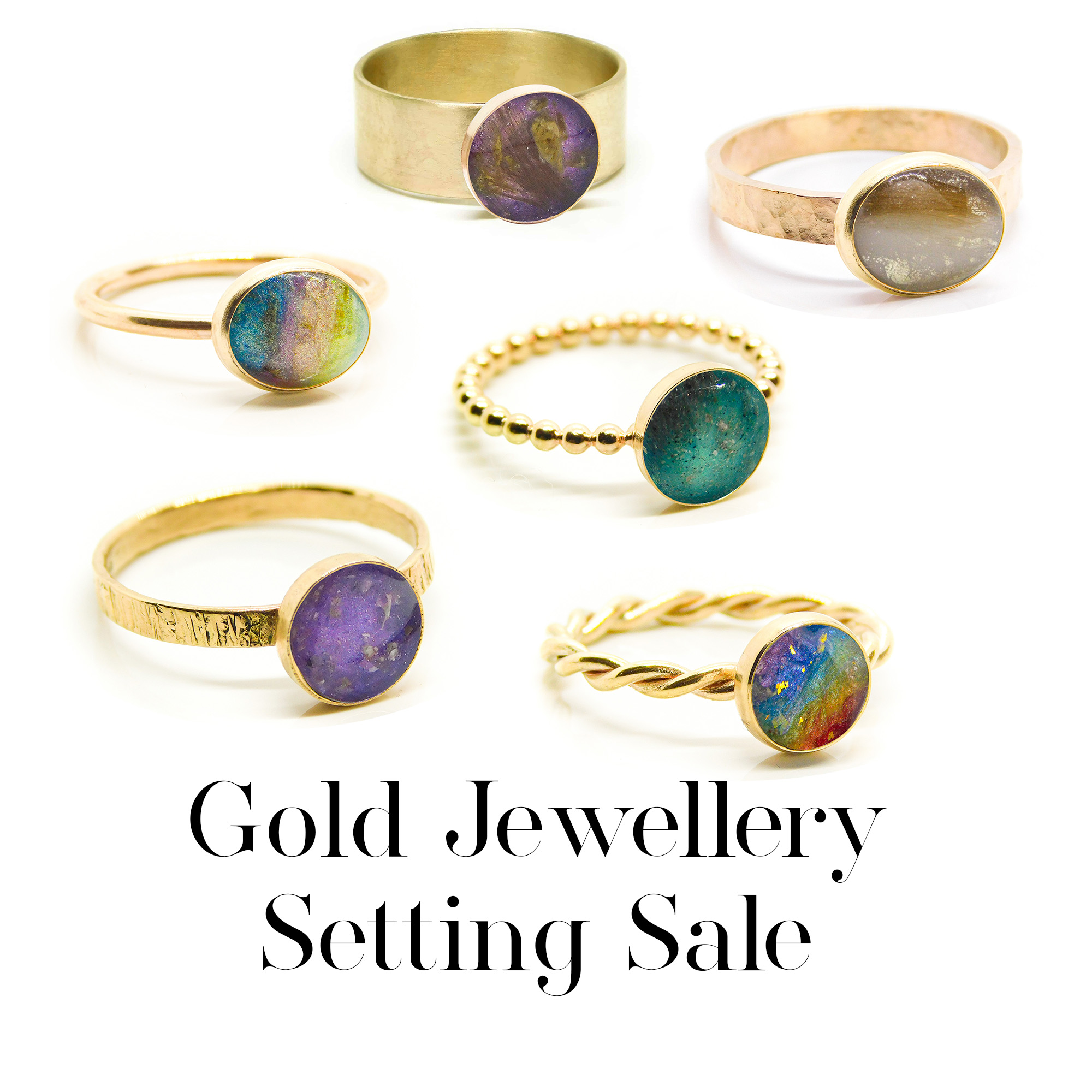 Gold Jewellery Setting Sale until 7th June 2024, solid gold, gold vermeil and gold filled (rolled gold) findings and settings for making keepsake and memorial jewellery
