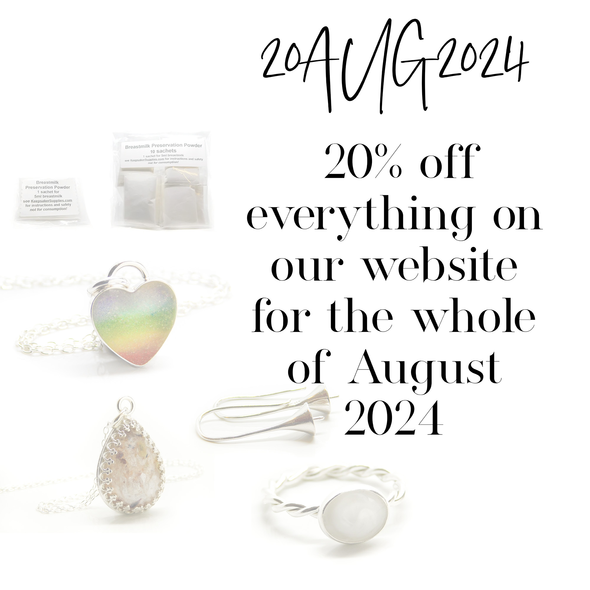 Our Summer Sparkle Sale offers a lovely 20% discount on all keepsake, memorial and breastmilk jewellery making supplies.