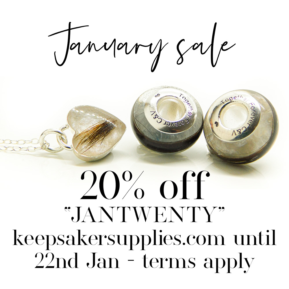 20% January Sale with free international shipping over £100. Tutorials for making memorial and breastmilk jewellery from Nikki Lovegrove