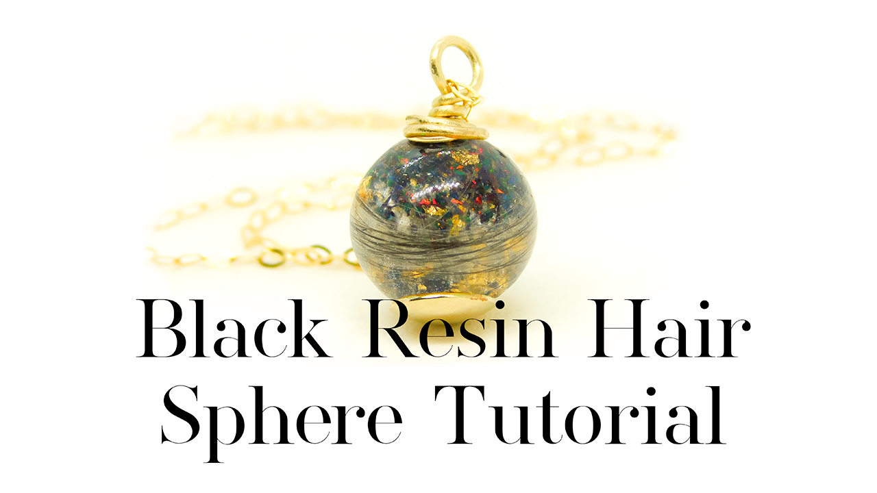 Black Resin Hair Sphere Tutorial - advanced technique memorial lock of hair orb with bello opal. Two ways of adding gold leaf to an orb or bead and curing black UV resin
